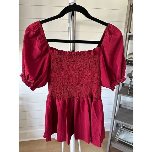 Women’s Elastic Puff Sleeve Ruffle Tunic Top Blouse Medium - Picture 2 of 8
